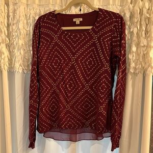 Burgundy and gold Geometric Patterned Women's Top